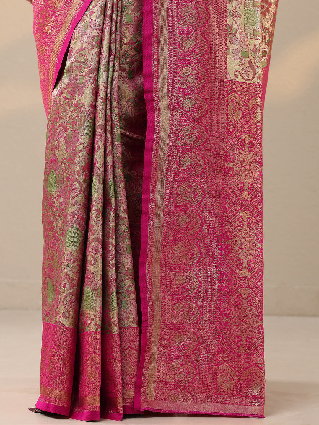  Cream Woven Design Silk Blend Saree With Unstitched Blouse Piece 