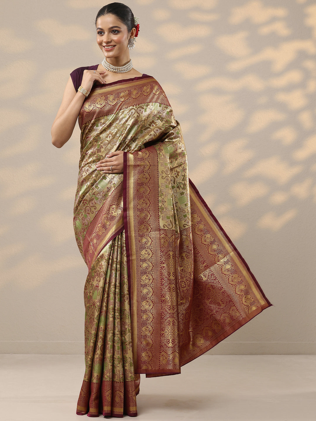  Gold Woven Design Silk Blend Saree With Unstitched Blouse Piece 