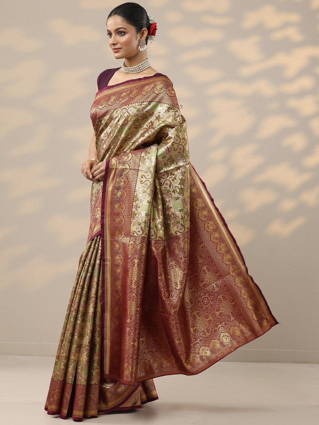  Gold Woven Design Silk Blend Saree With Unstitched Blouse Piece 
