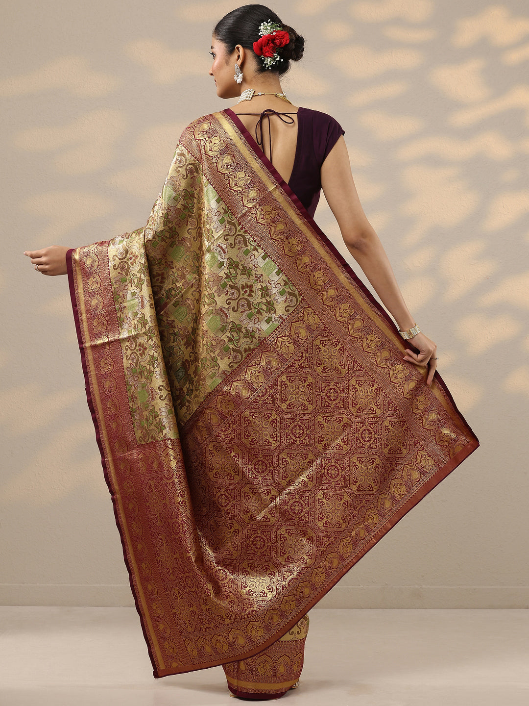  Gold Woven Design Silk Blend Saree With Unstitched Blouse Piece 