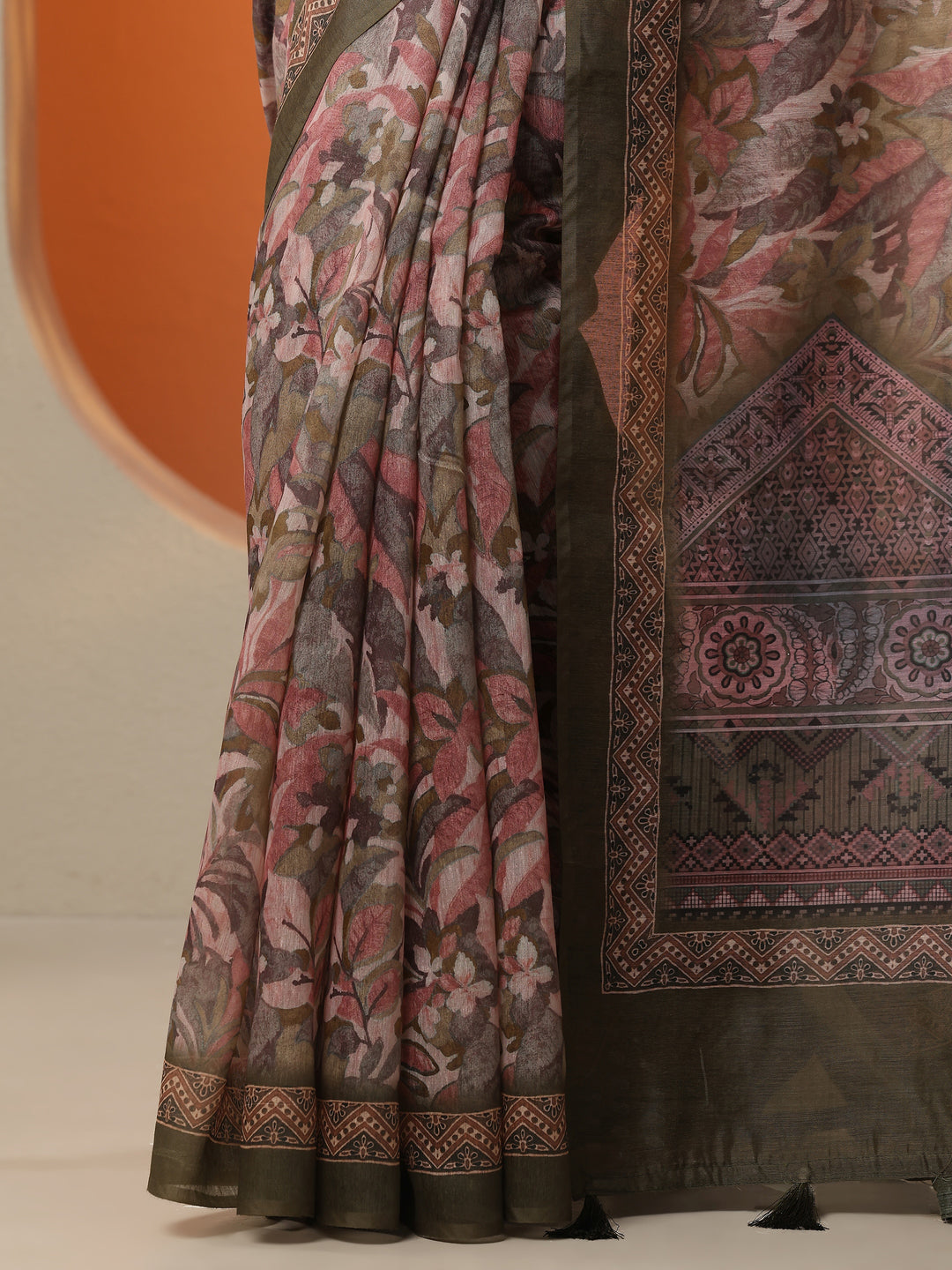  Multi Printed Silk Blend Saree With Unstitched Blouse Piece 
