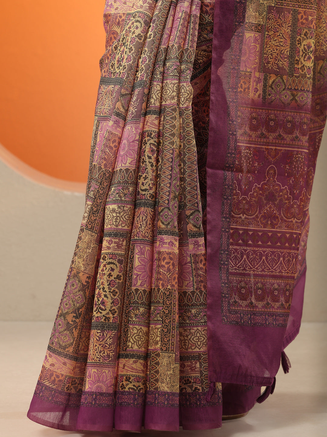  Pink Printed Silk Blend Saree With Unstitched Blouse Piece 