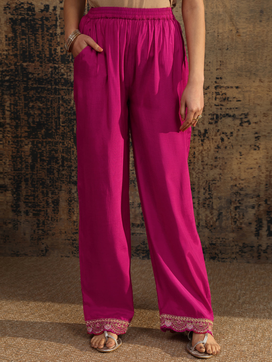  Libas Art Pink Embroidered Crepe Straight Suit Set With Dupatta 