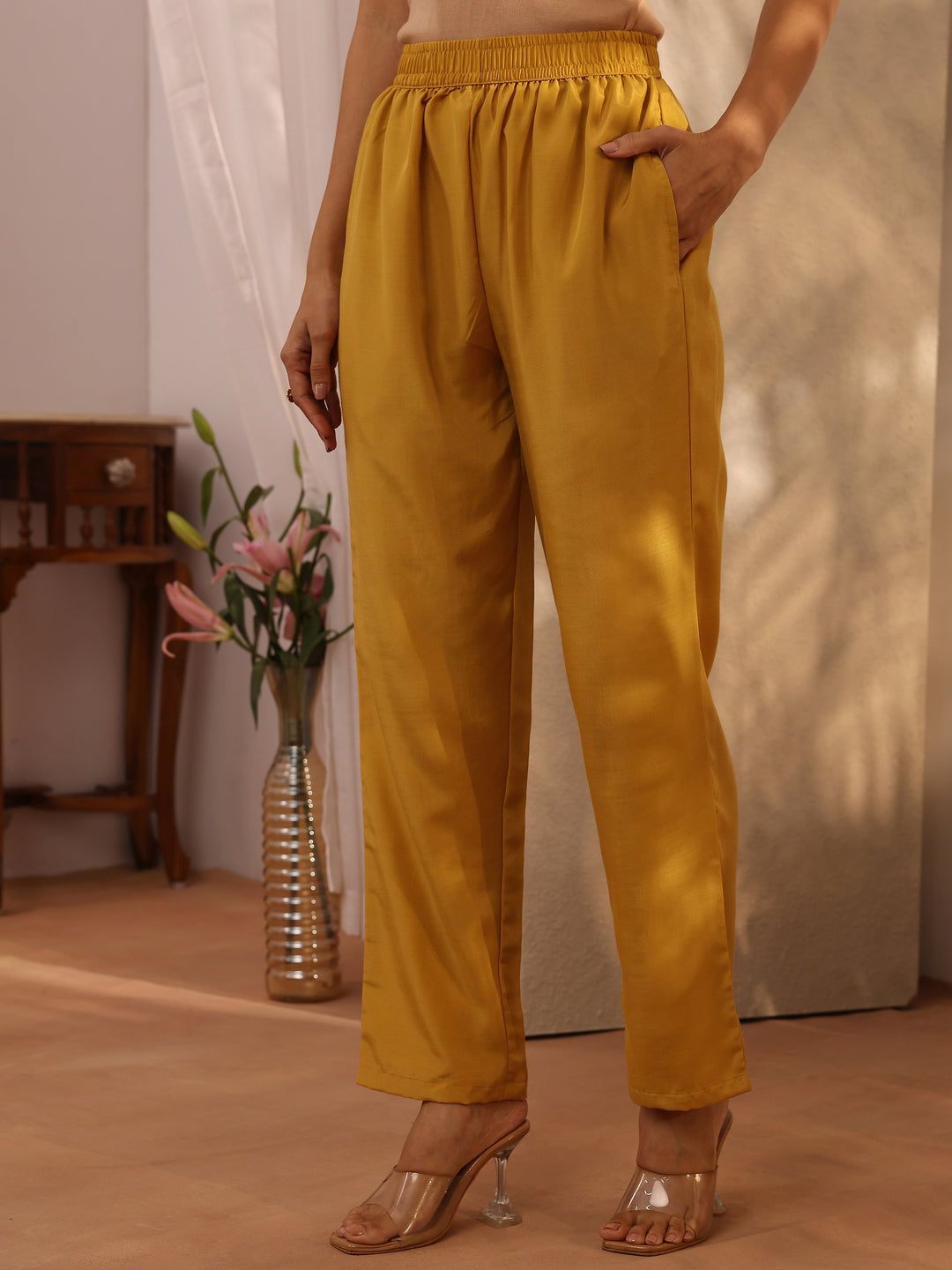  Mustard Embroidered Silk blend Straight Suit Set With Dupatta 