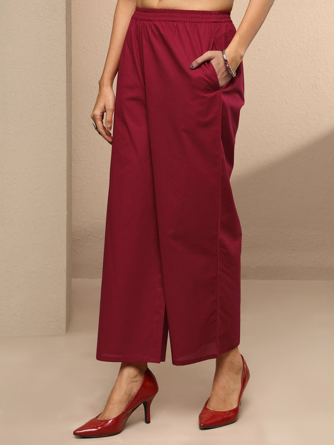  Red Printed Cotton Straight Suit Set With Dupatta 