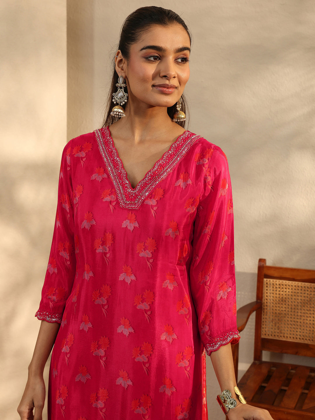  Libas Art Red Printed Crepe Straight Suit Set With Dupatta 