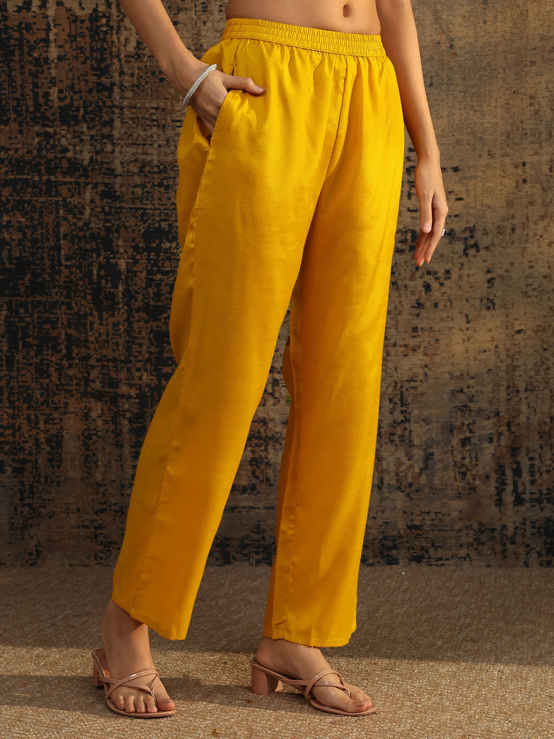  Yellow Embroidered Crepe Straight Suit Set With Dupatta 