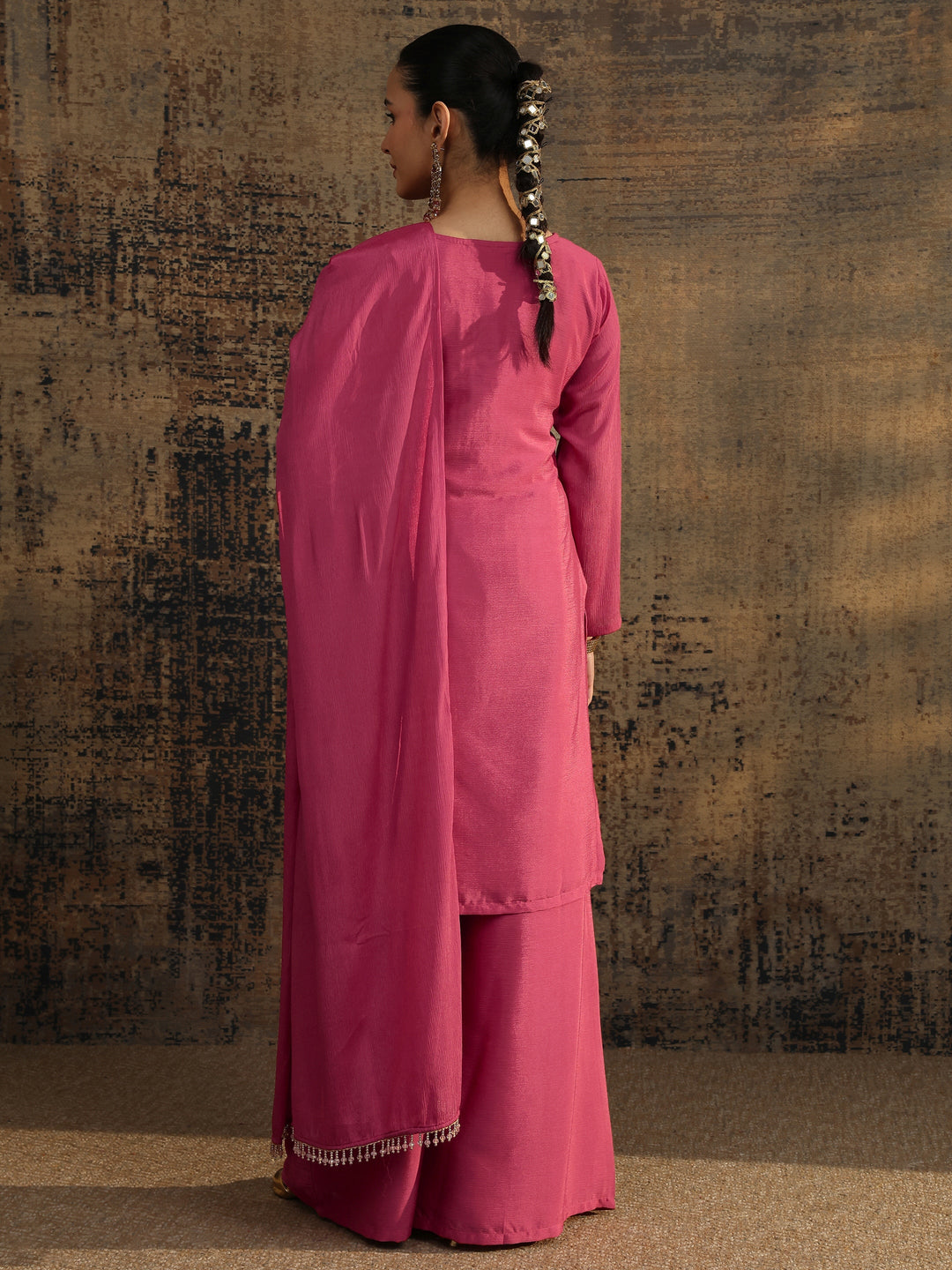  Libas Art Pink Embroidered Organza Straight Suit Set With Dupatta 