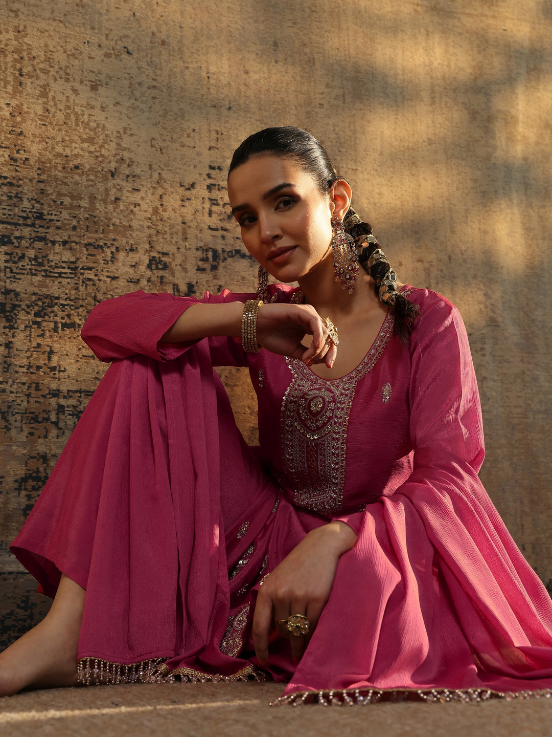  Libas Art Pink Embroidered Organza Straight Suit Set With Dupatta 