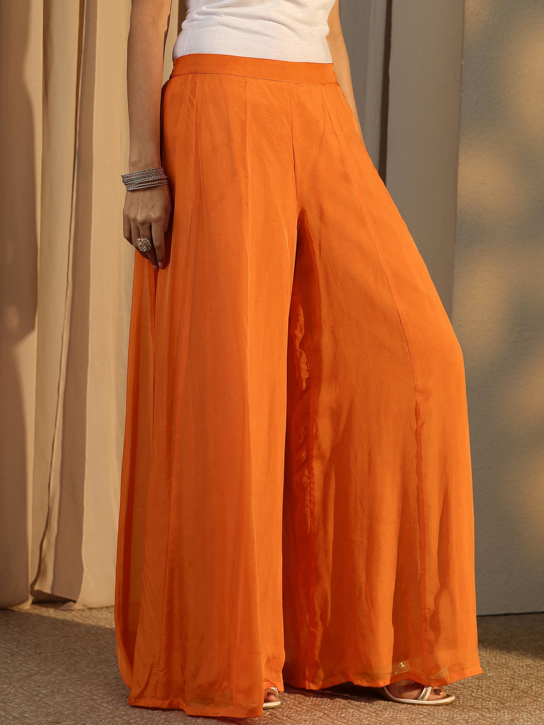  Libas Art Orange Embroidered Silk Blend Straight Suit Set With Dupatta 