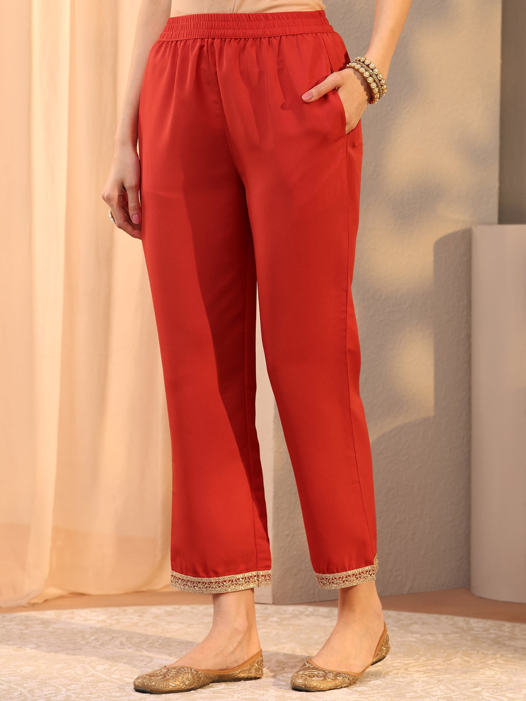  Red Floral Yoke Design Chiffon Straight Suit Set With Dupatta 