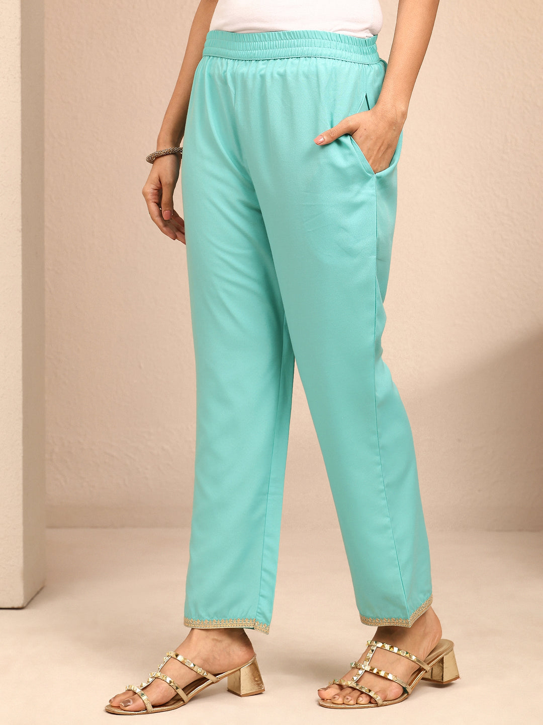  Blue Embroidered Silk Blend Straight Suit Set With Dupatta 