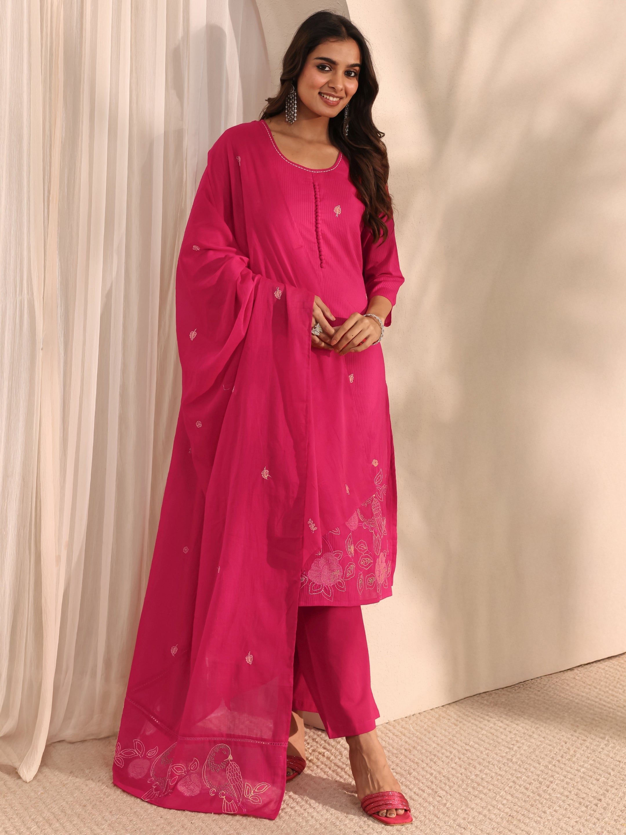 libas Pink Embroidered Cotton Straight Suit Set With Dupatta-picture-16