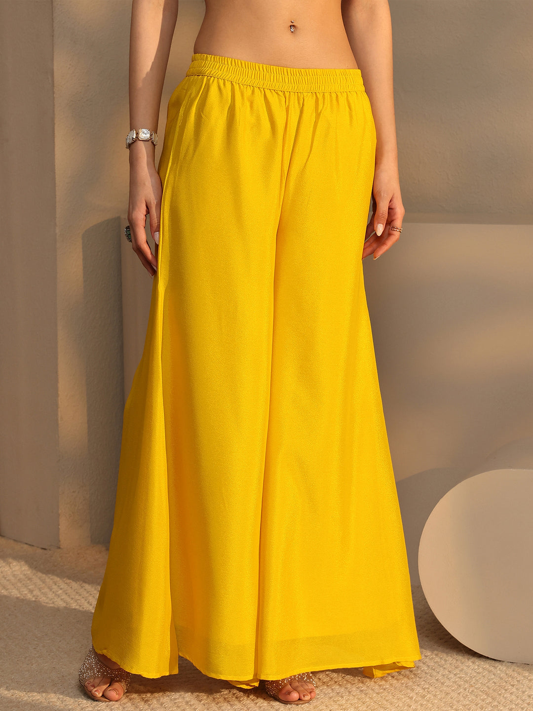  Yellow Embellished Chinon Palazzo Suit Set With Dupatta 