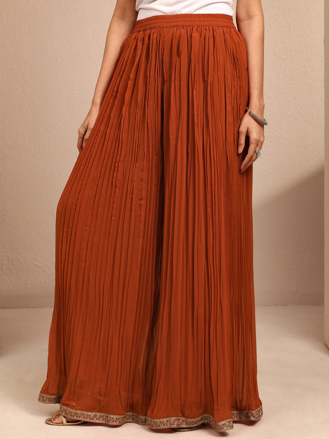  Libas Art Orange Embroidered Georgette Straight Suit Set With Dupatta 