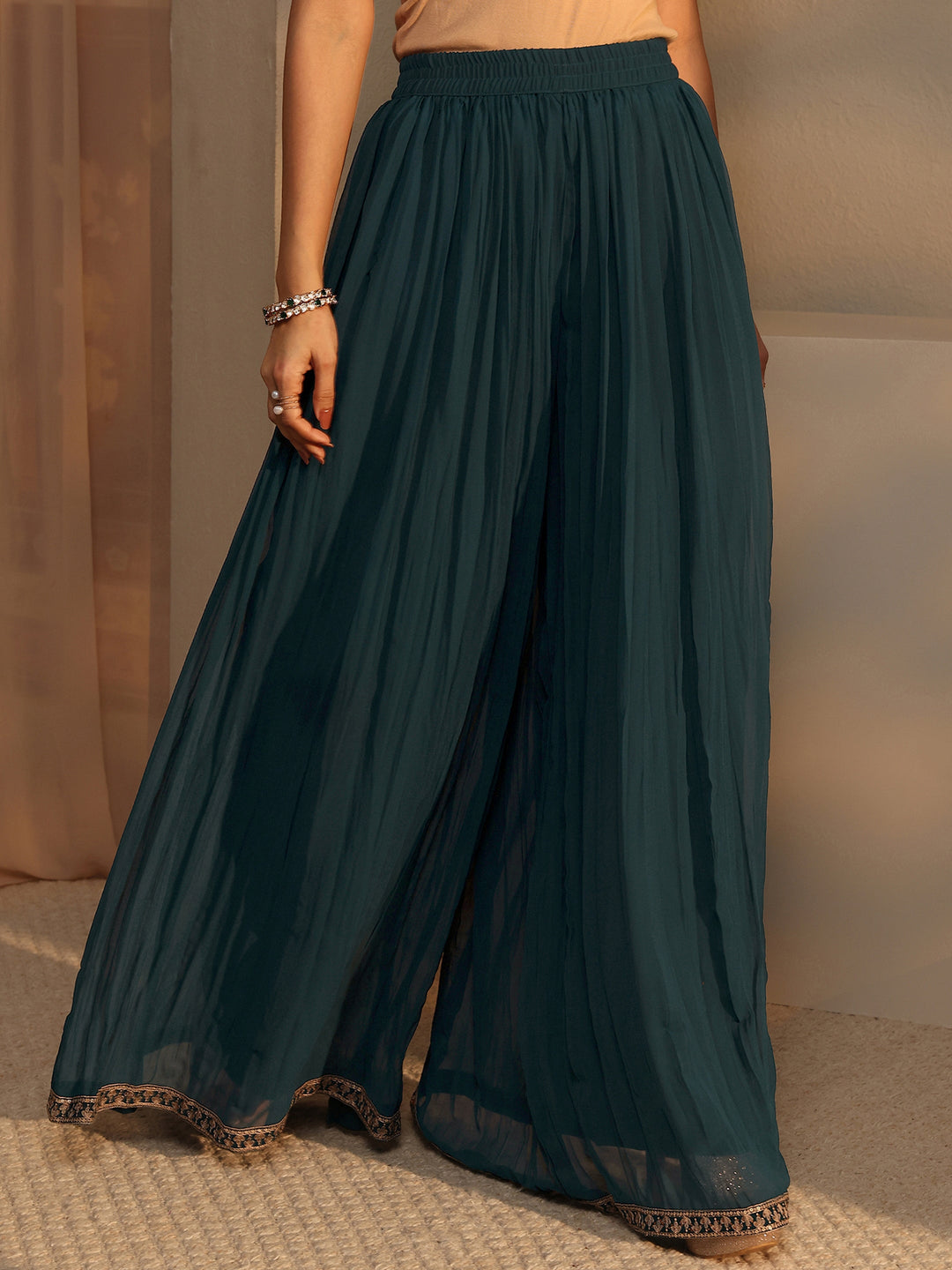  Libas Art Teal Embroidered Georgette Straight Suit Set With Dupatta 