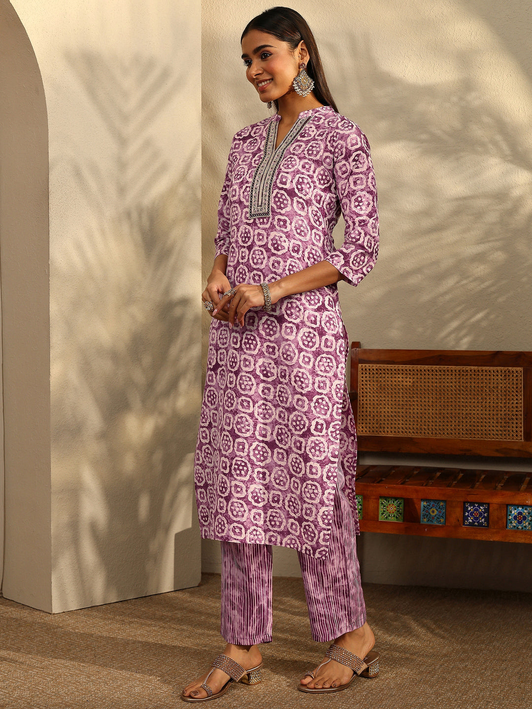  Burgundy Printed Cotton Blend Straight Suit Set With Dupatta 