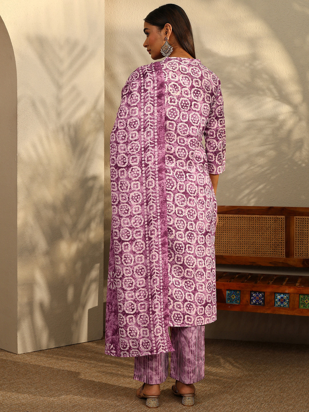  Burgundy Printed Cotton Blend Straight Suit Set With Dupatta 