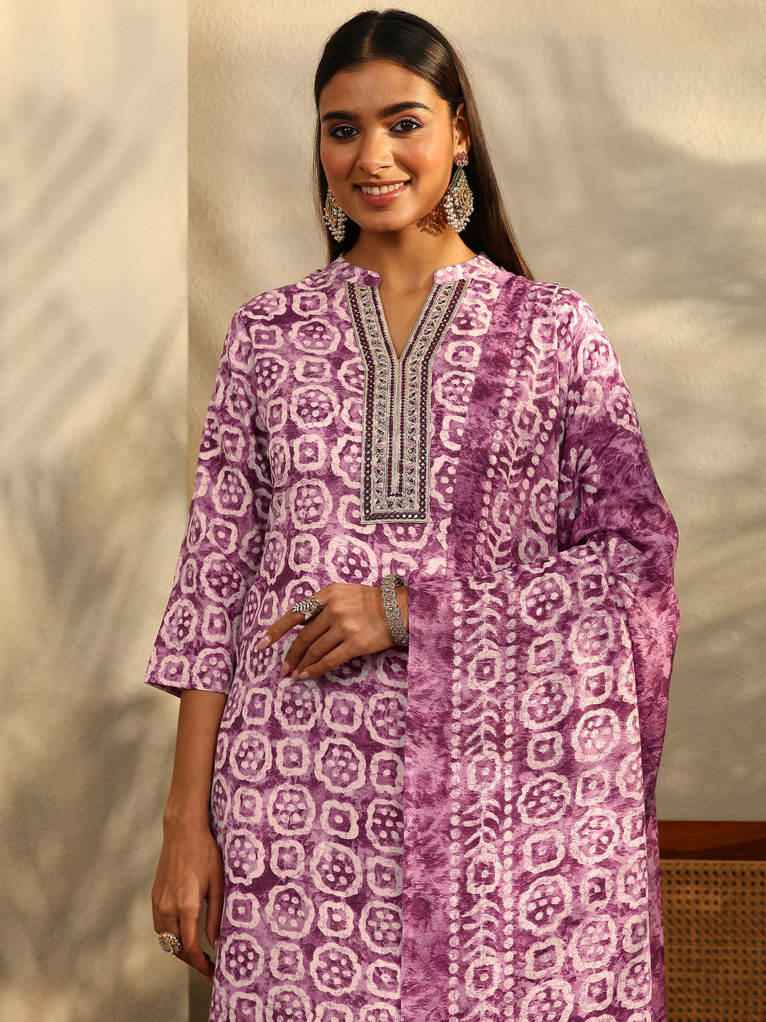  Burgundy Printed Cotton Blend Straight Suit Set With Dupatta 