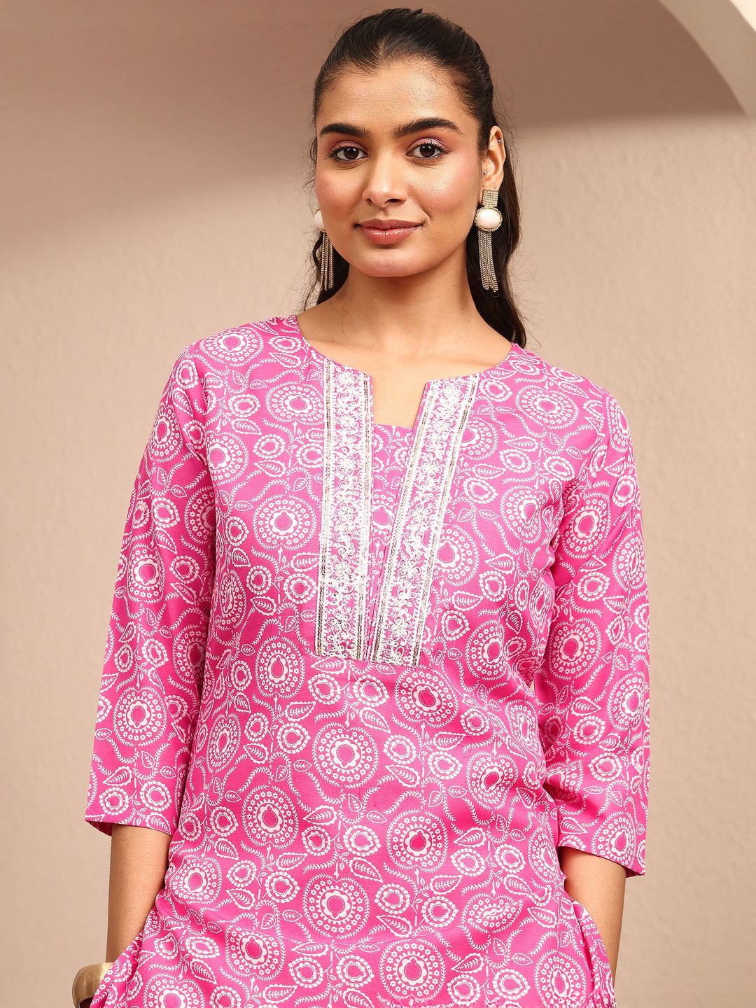  Pink Printed Cotton Blend Straight Suit Set With Dupatta 