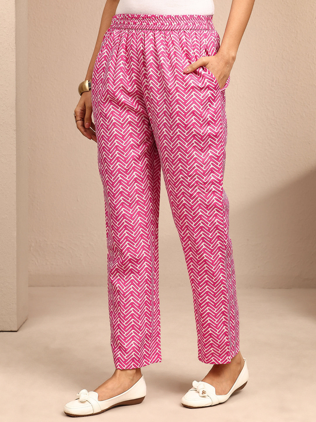  Pink Printed Cotton Blend Straight Suit Set With Dupatta 
