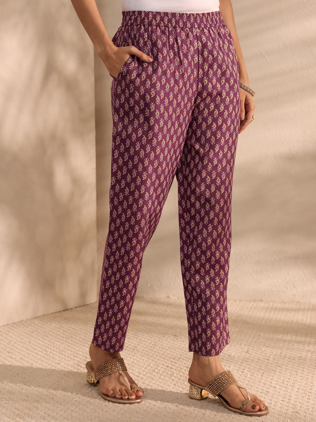  Burgundy Ajrak Printed Cotton Blend Straight Suit Set With Dupatta 