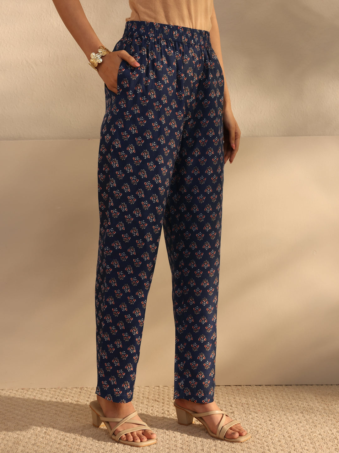  Blue Floral Printed Cotton Blend Straight Suits Set With Dupatta 