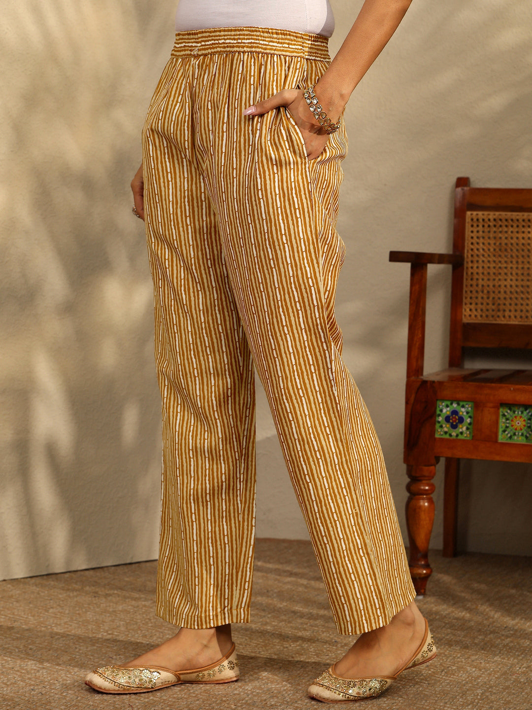  Mustard Block Printed Cotton Blend Straight Suit Set With Dupatta 