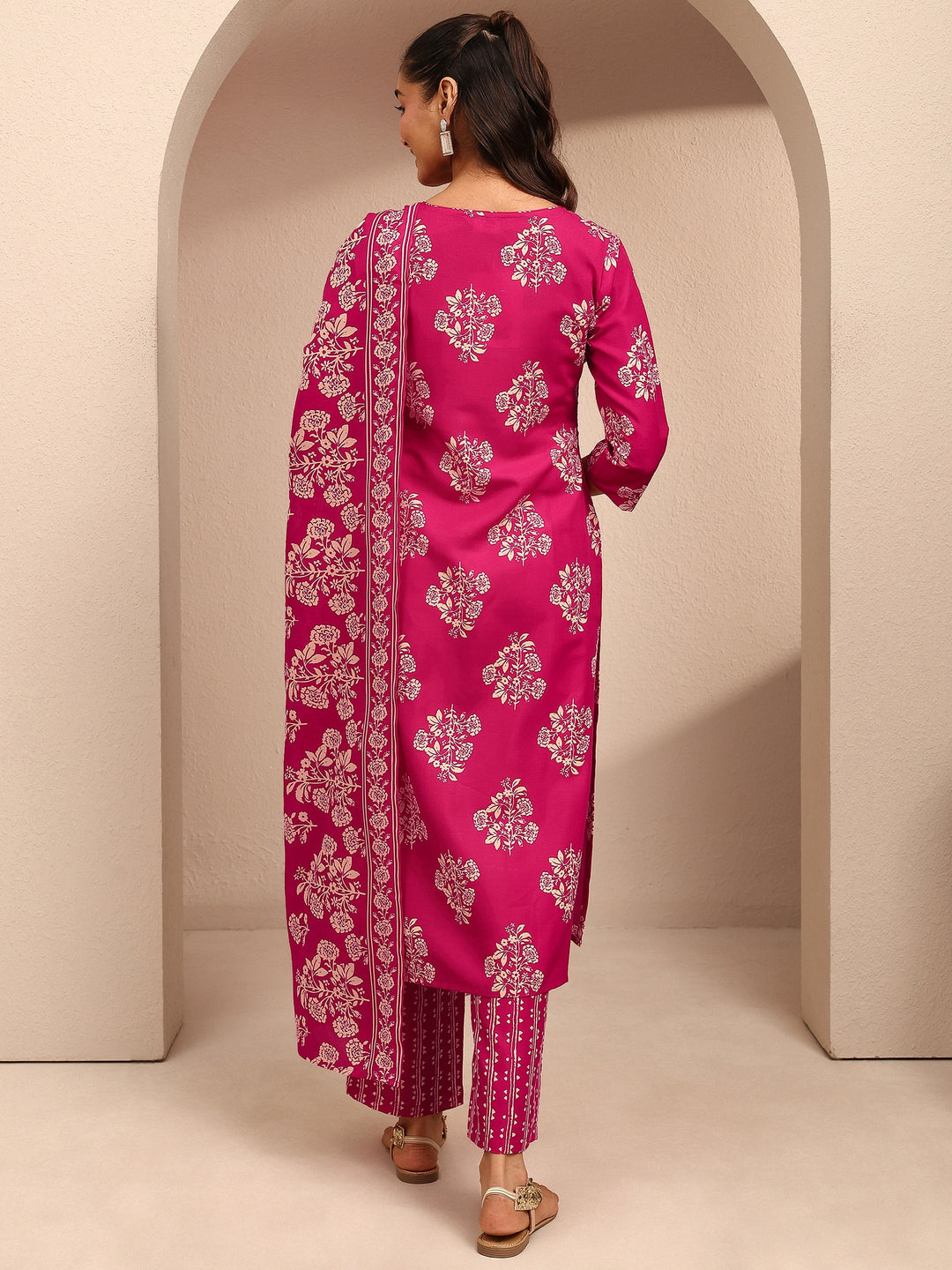  Pink Printed Cotton Blend Straight Suit Set With Dupatta 