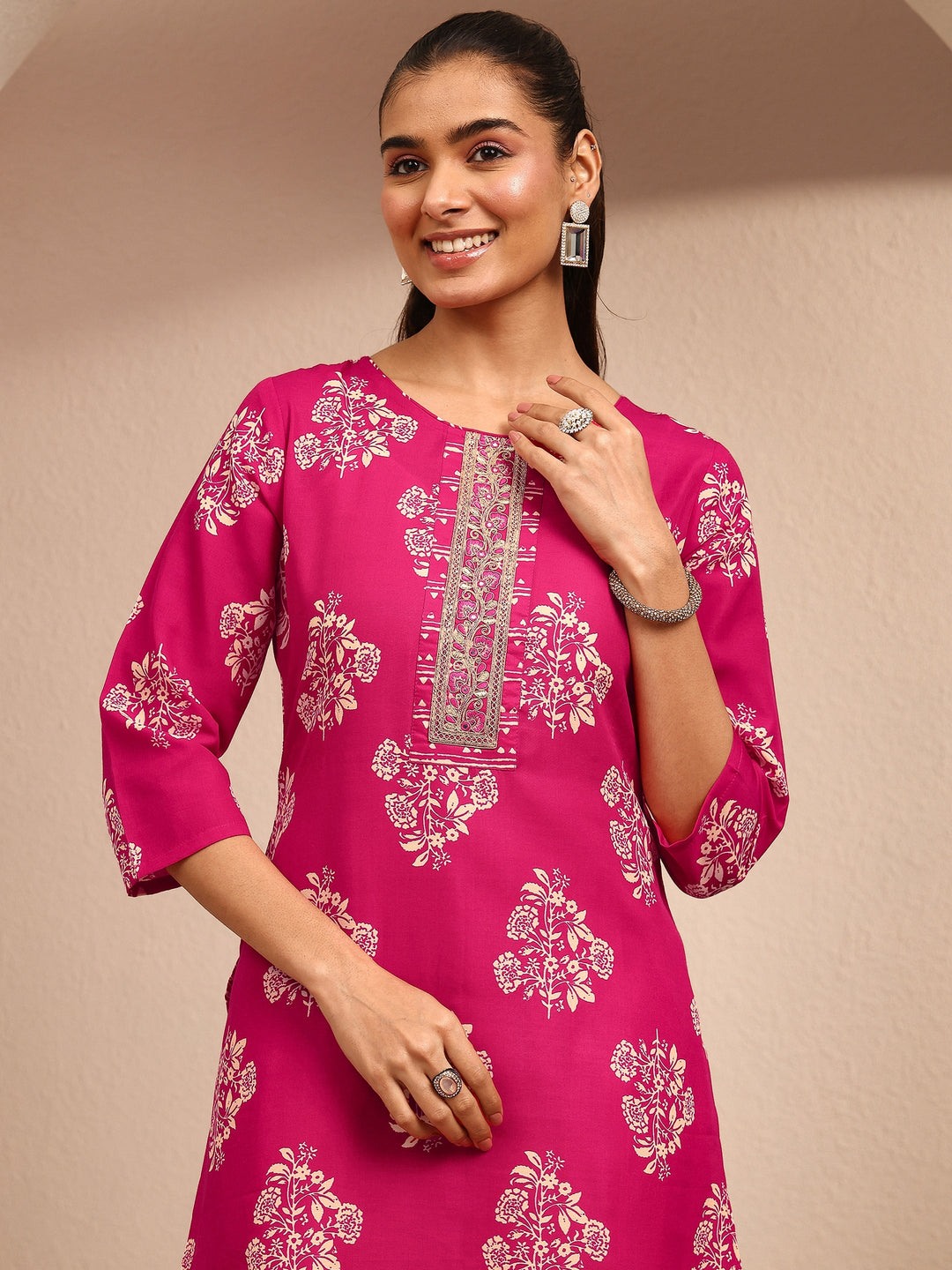  Pink Printed Cotton Blend Straight Suit Set With Dupatta 