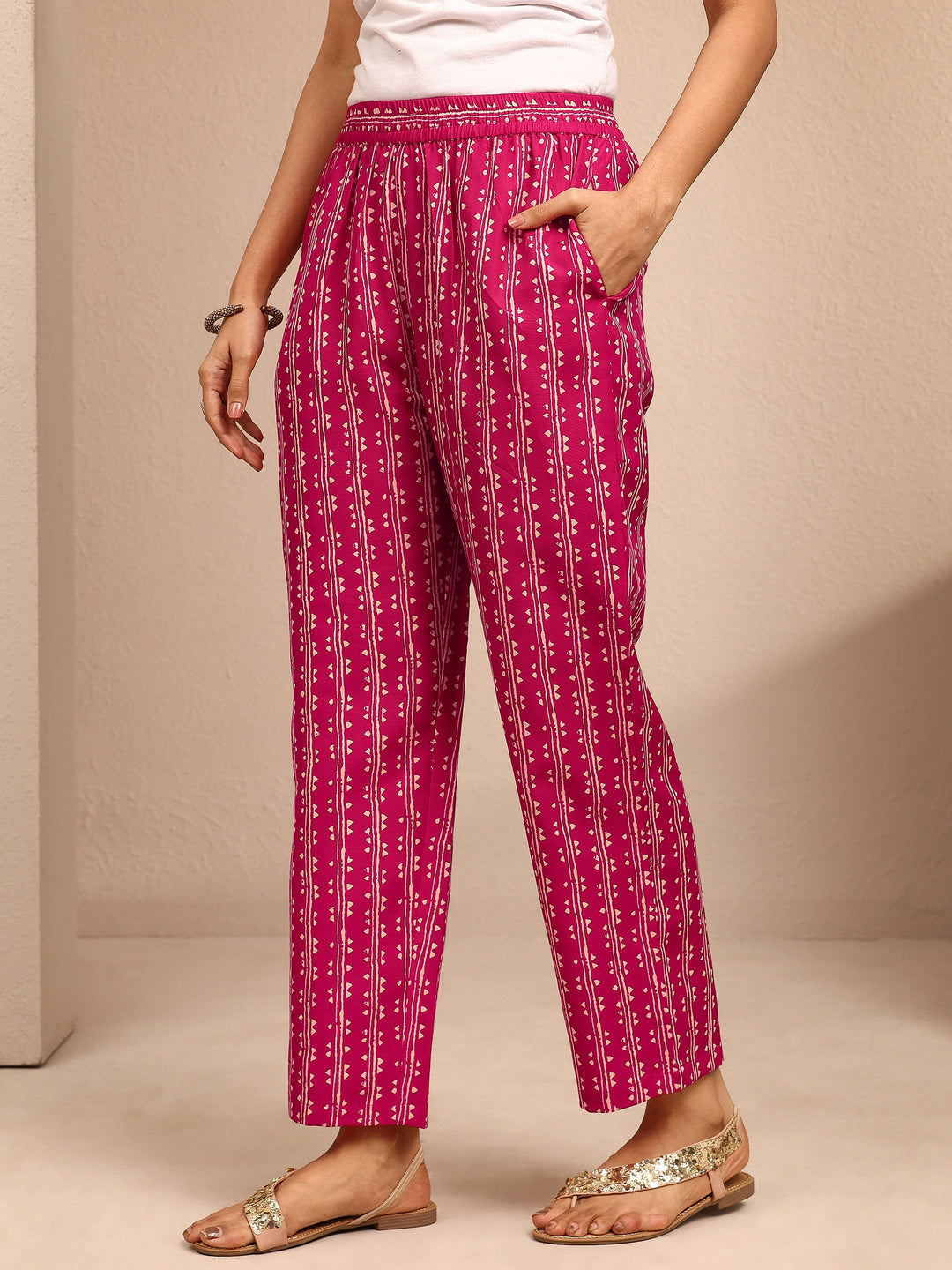  Pink Printed Cotton Blend Straight Suit Set With Dupatta 