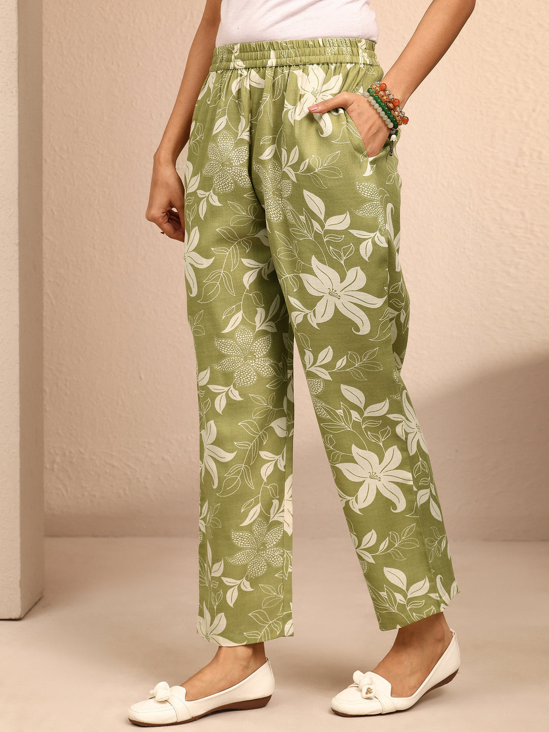 Green Printed Cotton Blend Co-Ord Set 