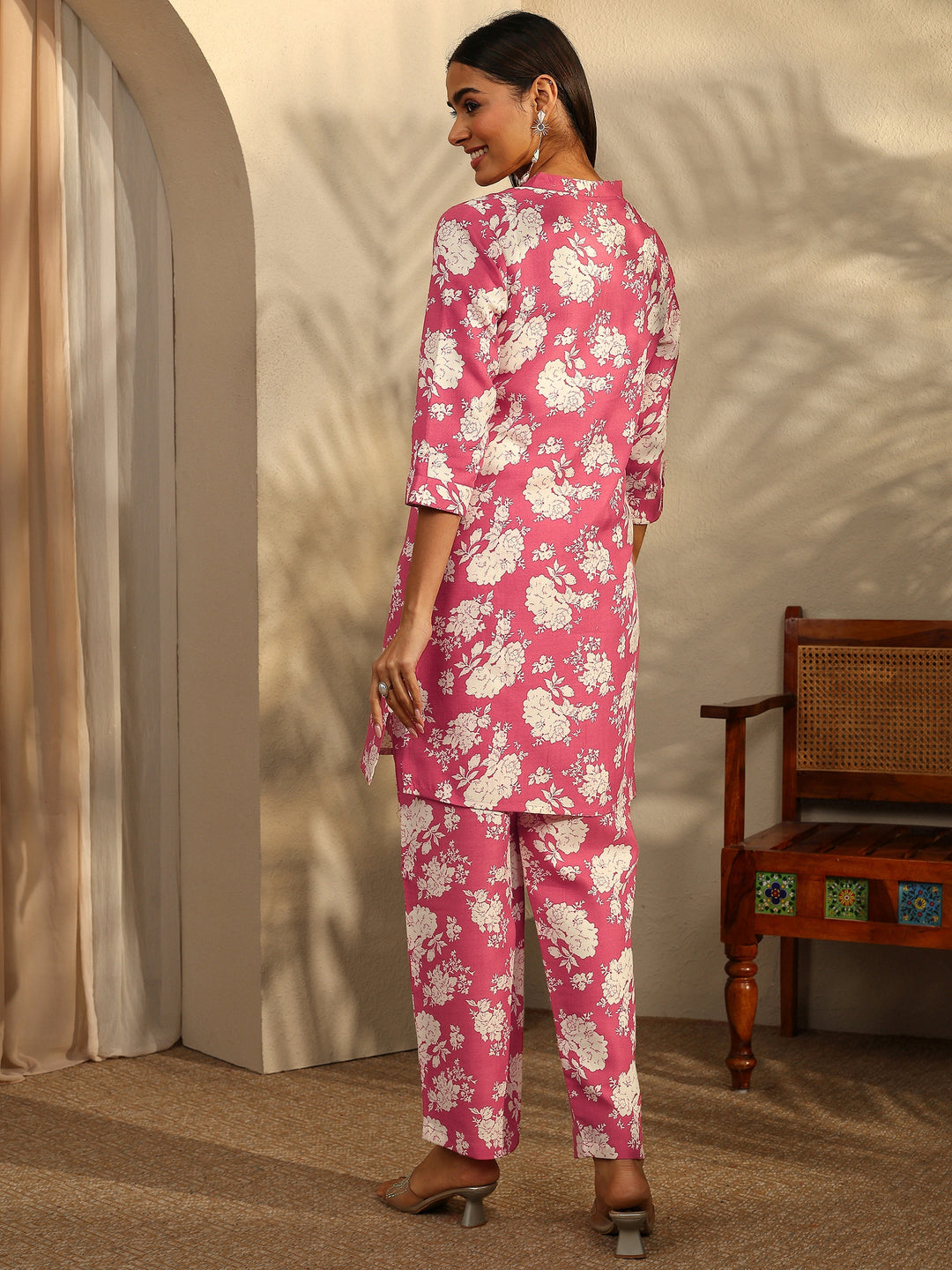  Coral Printed Cotton Blend Co-Ord Set 