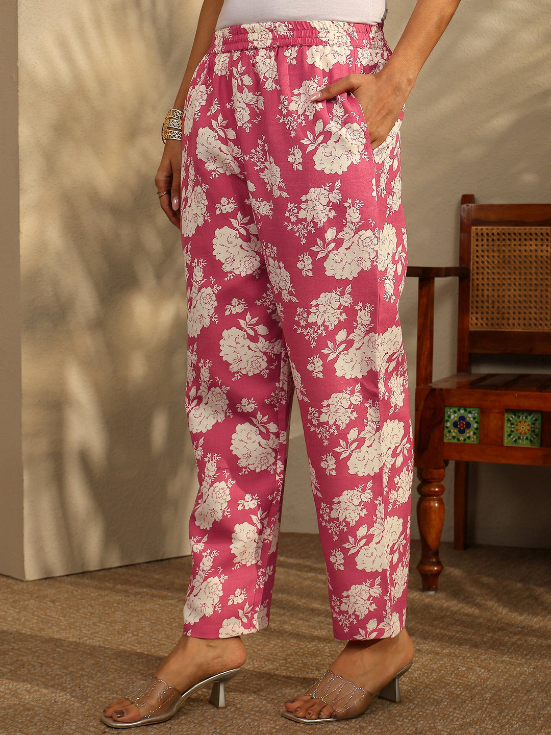  Coral Printed Cotton Blend Co-Ord Set 