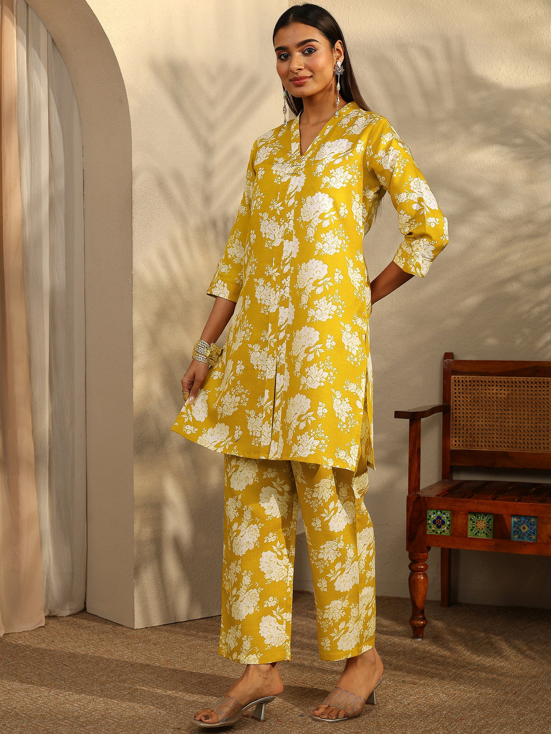  Mustard Printed Cotton Blend Co-Ord Set 