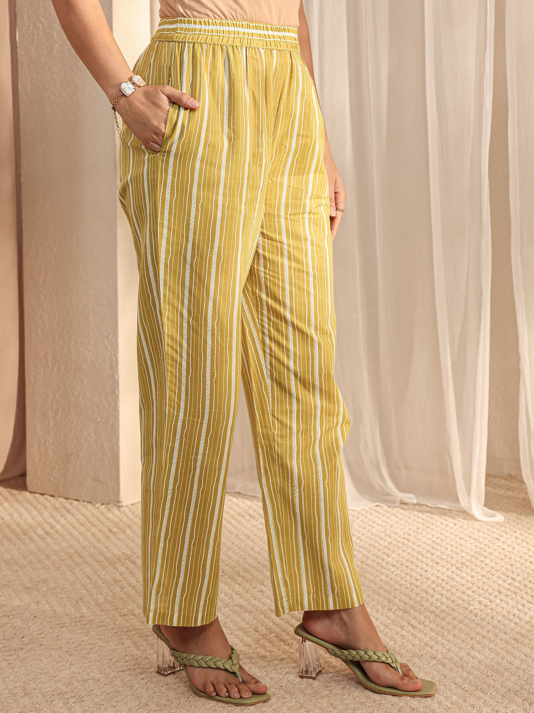  Lime Green Floral Printed Cotton A-Line Suit Set With Dupatta 