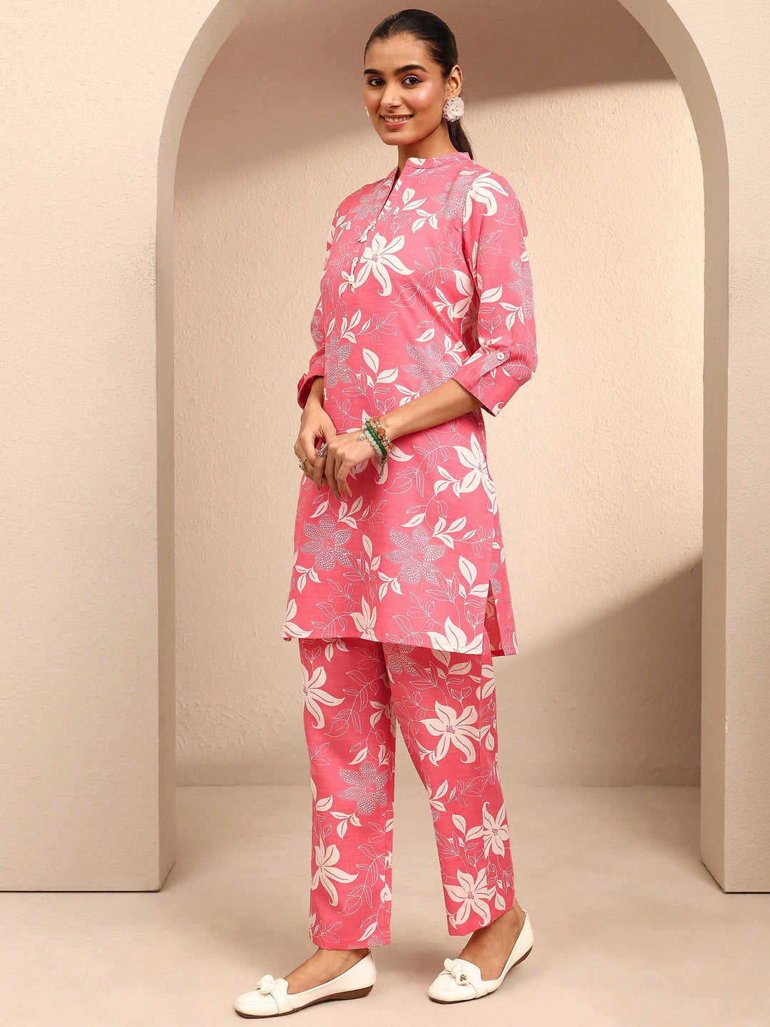  Peach Printed Cotton Blend Co-Ord Set 