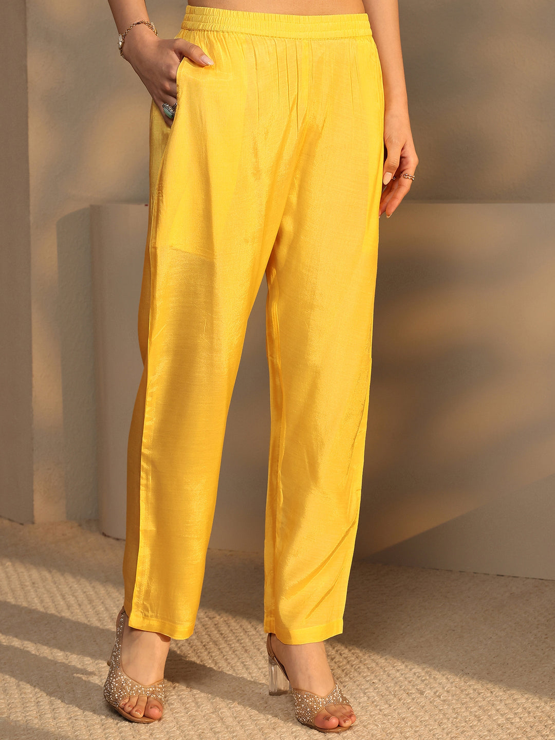  Libas Art Yellow Printed Silk Blend Straight Suit Set With Dupatta 