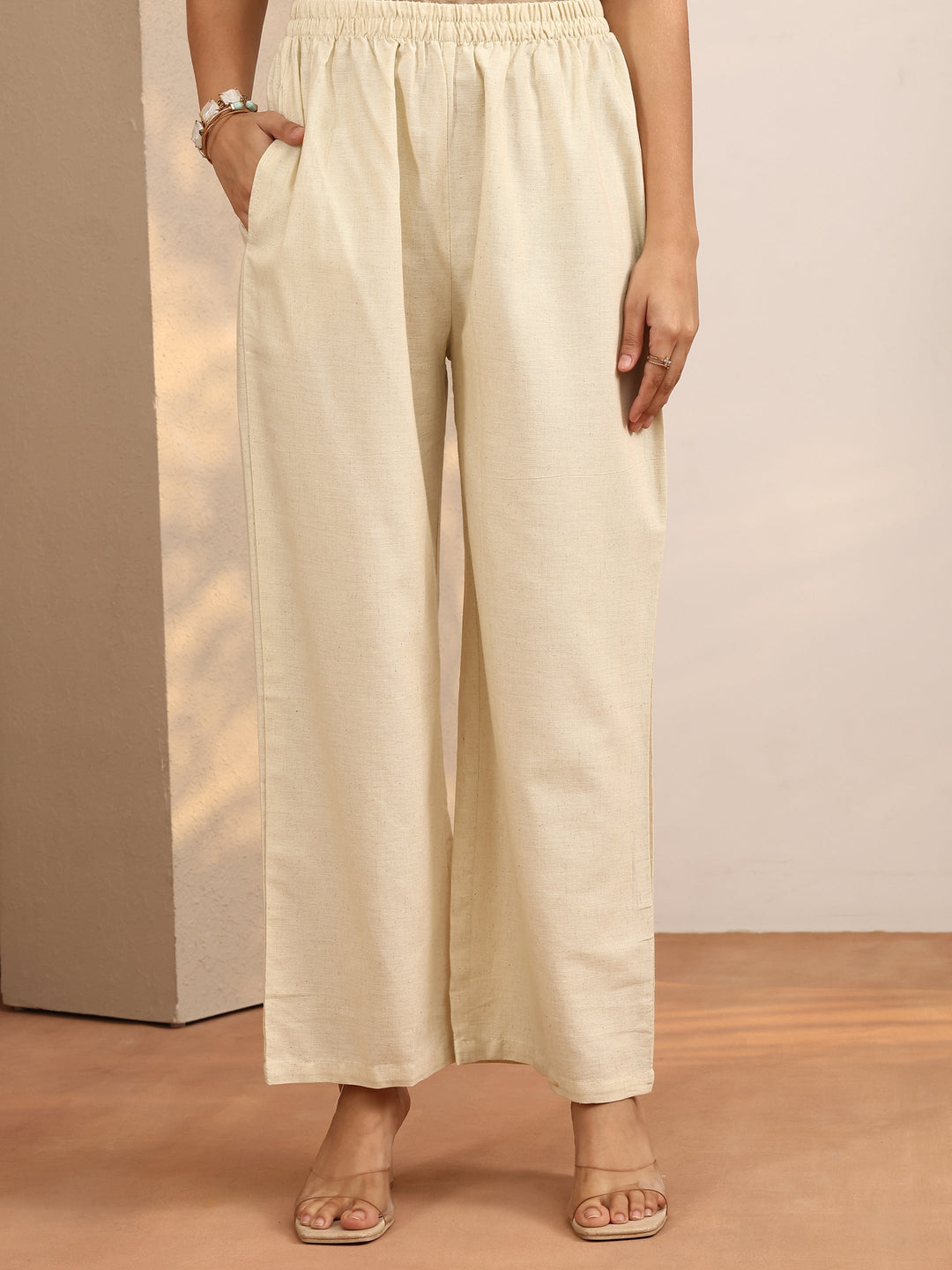  Off White Printed Cotton Blend Straight Kurta Set 