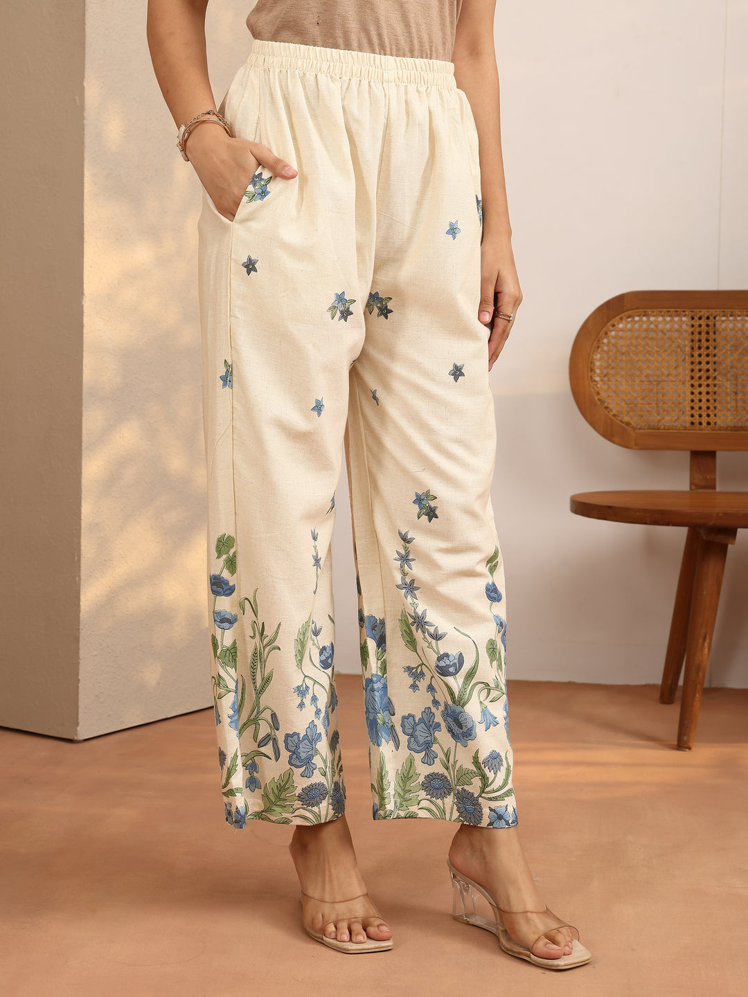  Off White Printed Cotton Blend Co-Ord Set 