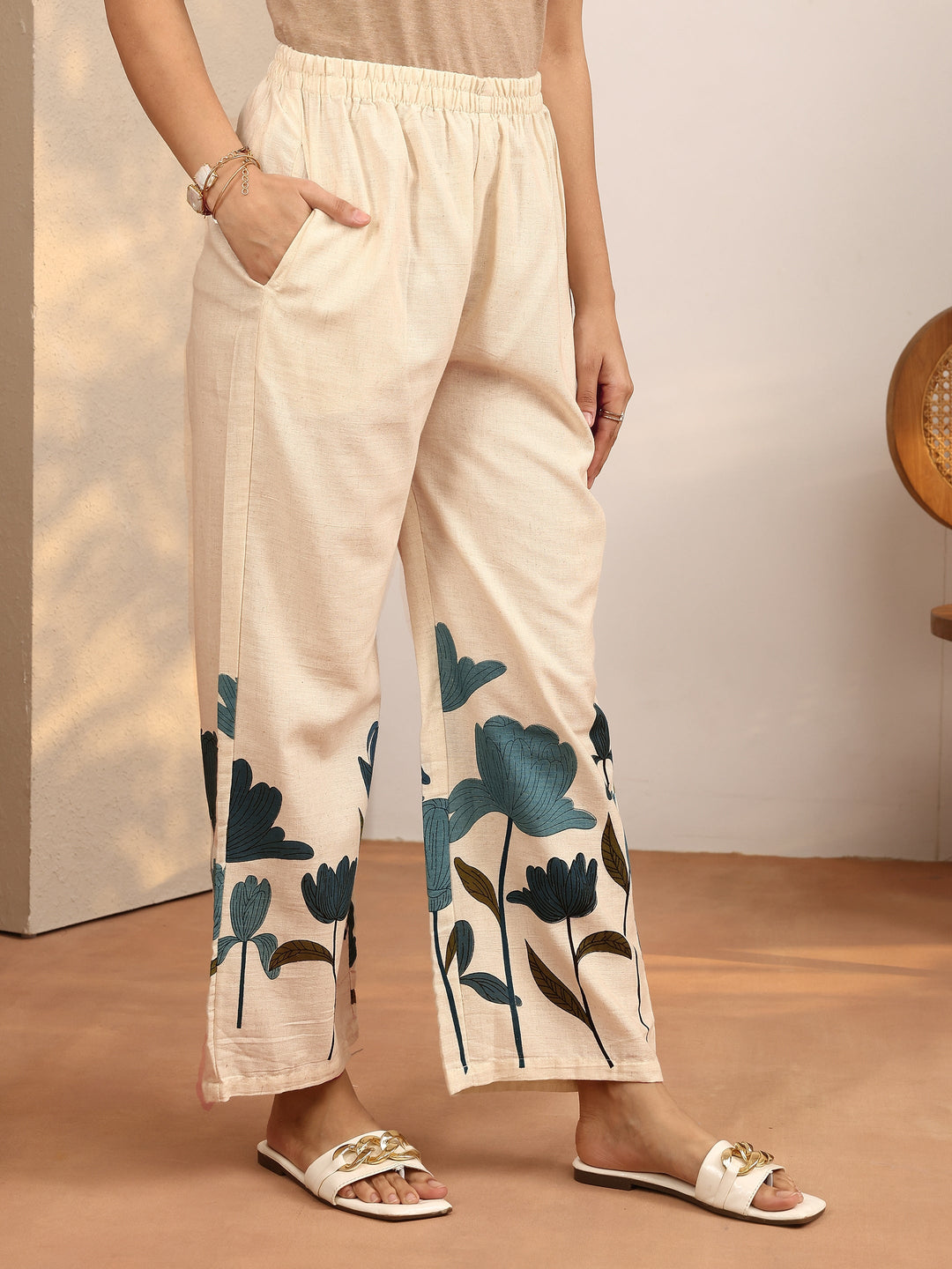  Off White Printed Cotton Blend Co-Ord Set 
