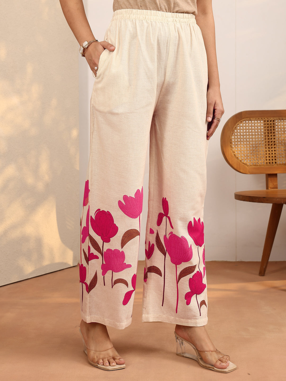  Off White Printed Cotton Blend Co-Ord Set 