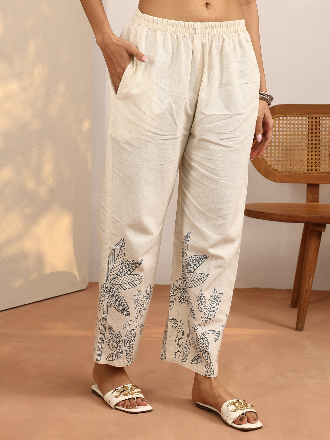  Off White Printed Cotton Blend Co-Ord Set 