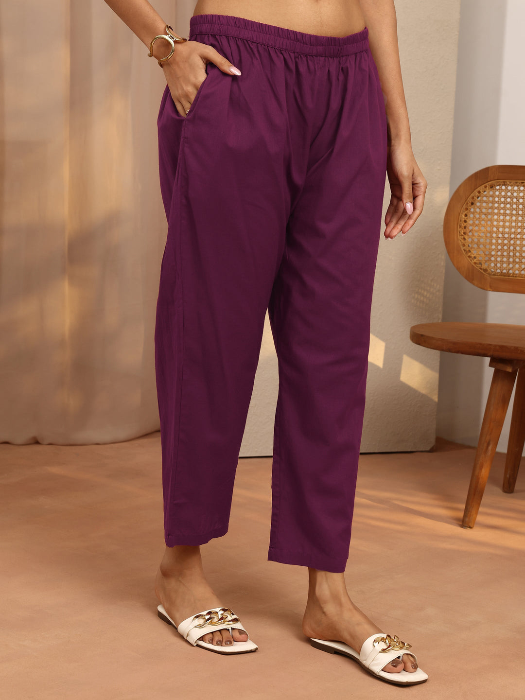  Burgundy Printed Cotton Straight Suit Set With Dupatta 