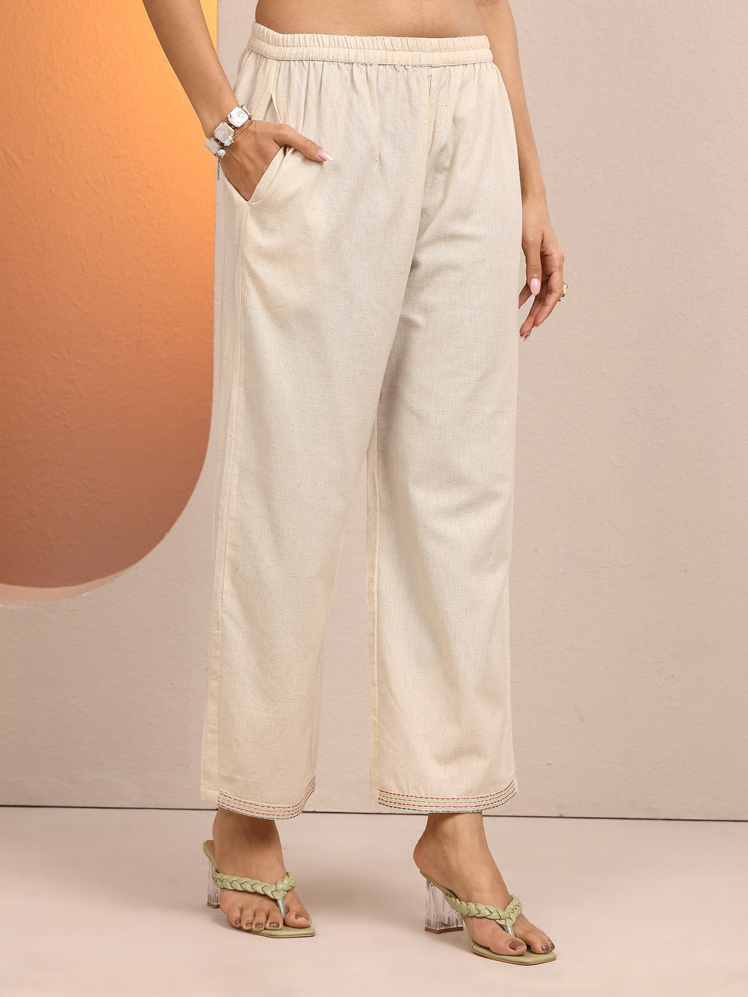  Off White Embroidered Cotton Co-Ord Sets 