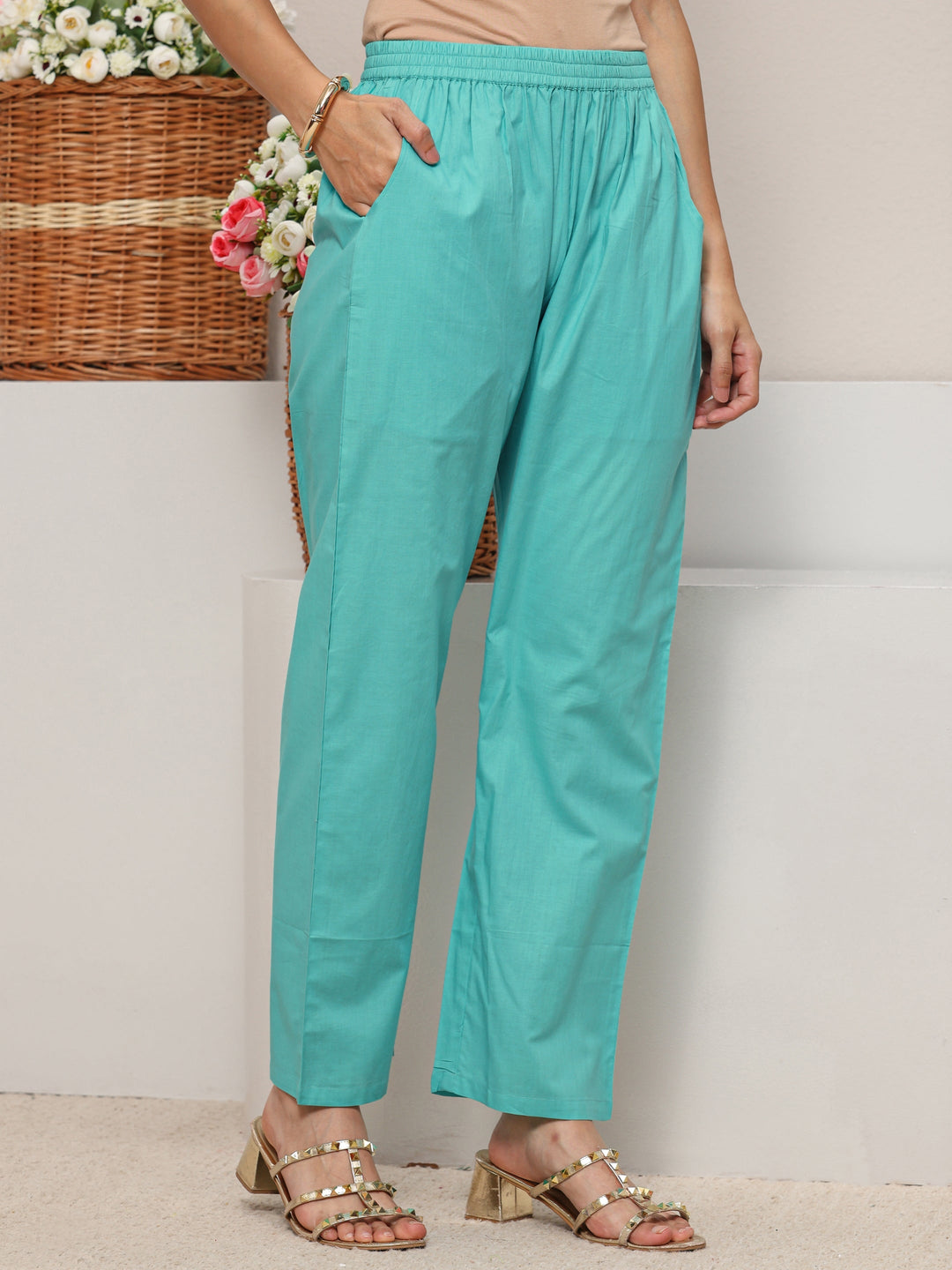  Blue Floral Printed Cotton Straight Suit Set with Dupatta 
