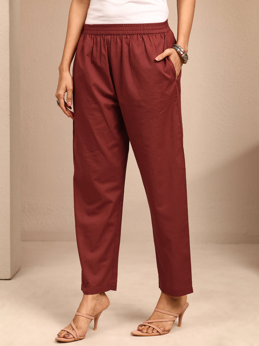  Rust Printed Cotton A-Line Suit Set With Dupatta 