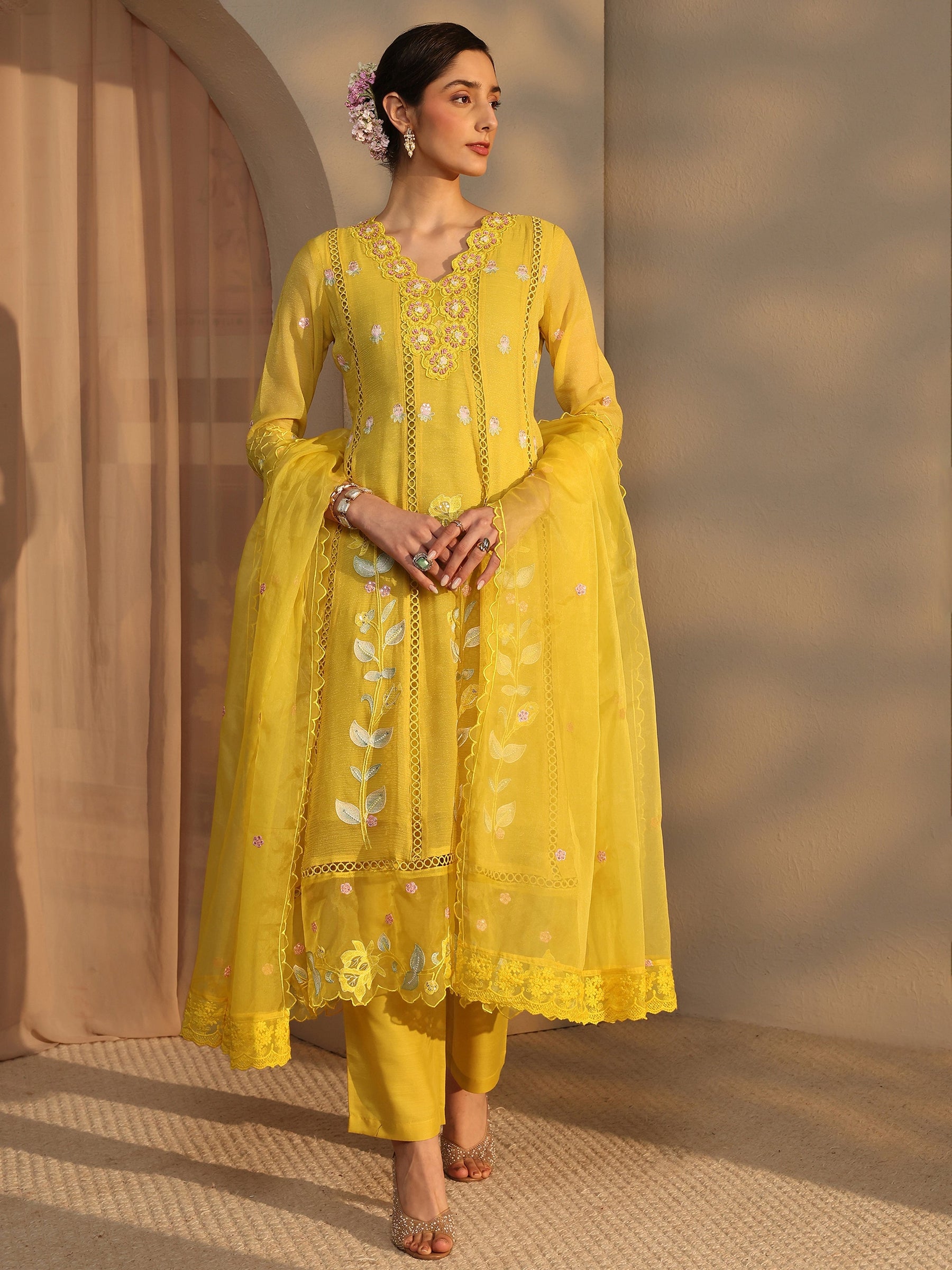 Lavender Printed Crepe Straight Kurta