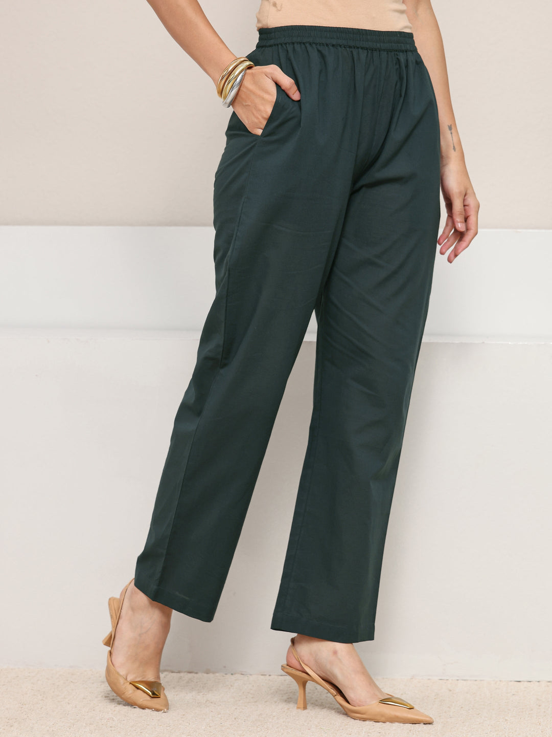  Green Ethnic Printed Cotton Blend Straight Suit Set with Dupatta 