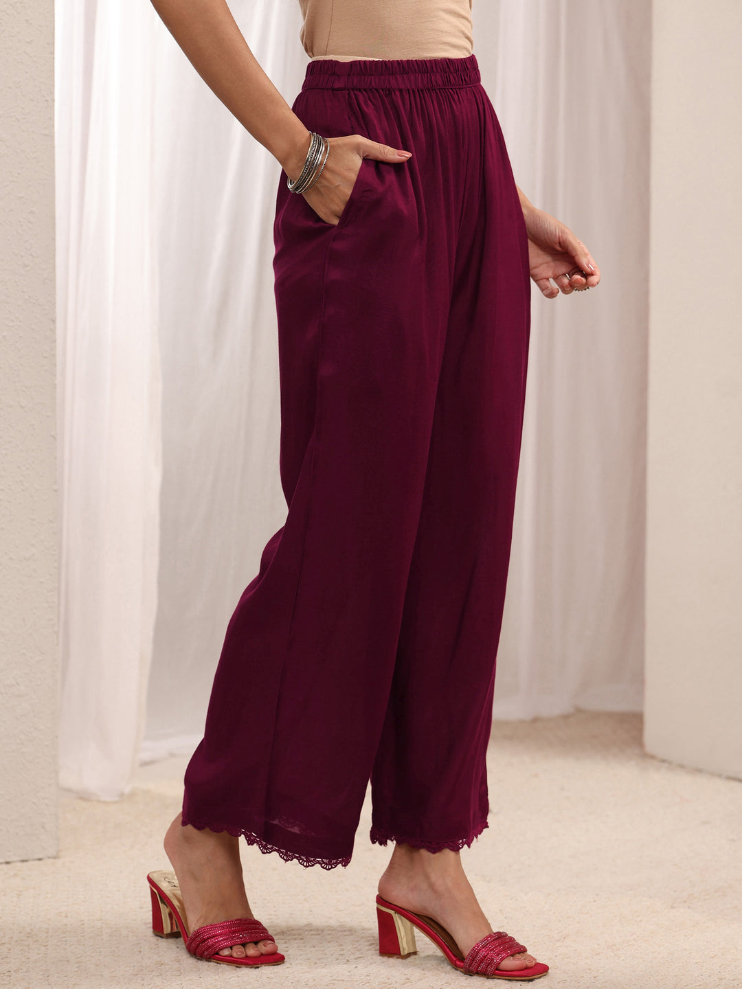  Maroon Ethnic Embroidered Silk Blend Straight Suit Set With Dupatta 